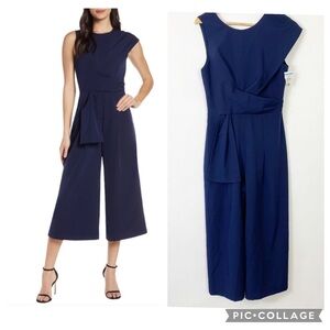 Harlyn Elegant Navy Jumpsuit Elegant Wide Leg Dressy Modern Look Faux Belt S